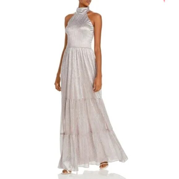 Pink and Silver Metallic Sleeveless Halter Evening Gown Size 10 Maxi by AQUA - Picture 8 of 10